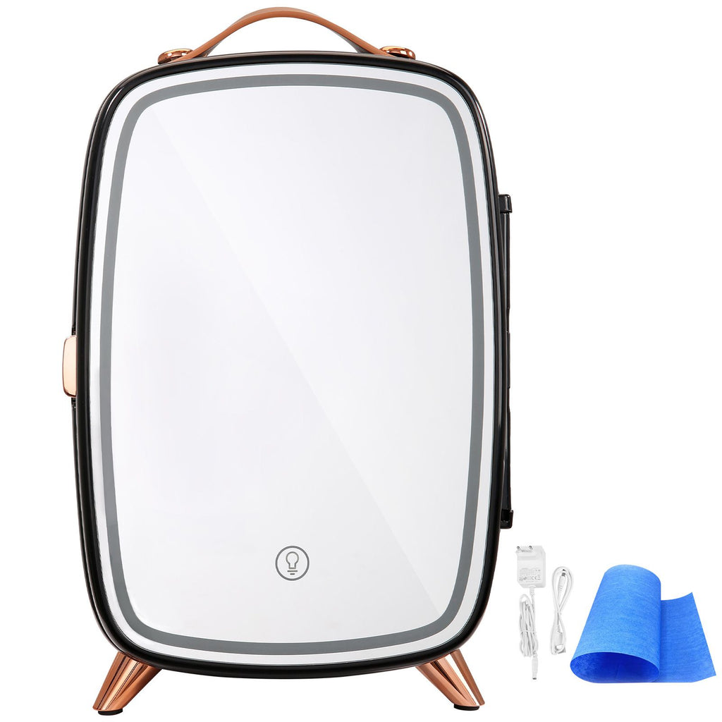 Mini Fridge, 6L Skincare Fridge with LED light and HD Mirror, AC/DC Makeup Fridges for Skin Care, Cosmetic Storage, Chill Face Mask Drink, Small Refrigerator for Bedroom Dorm Desktop, Black