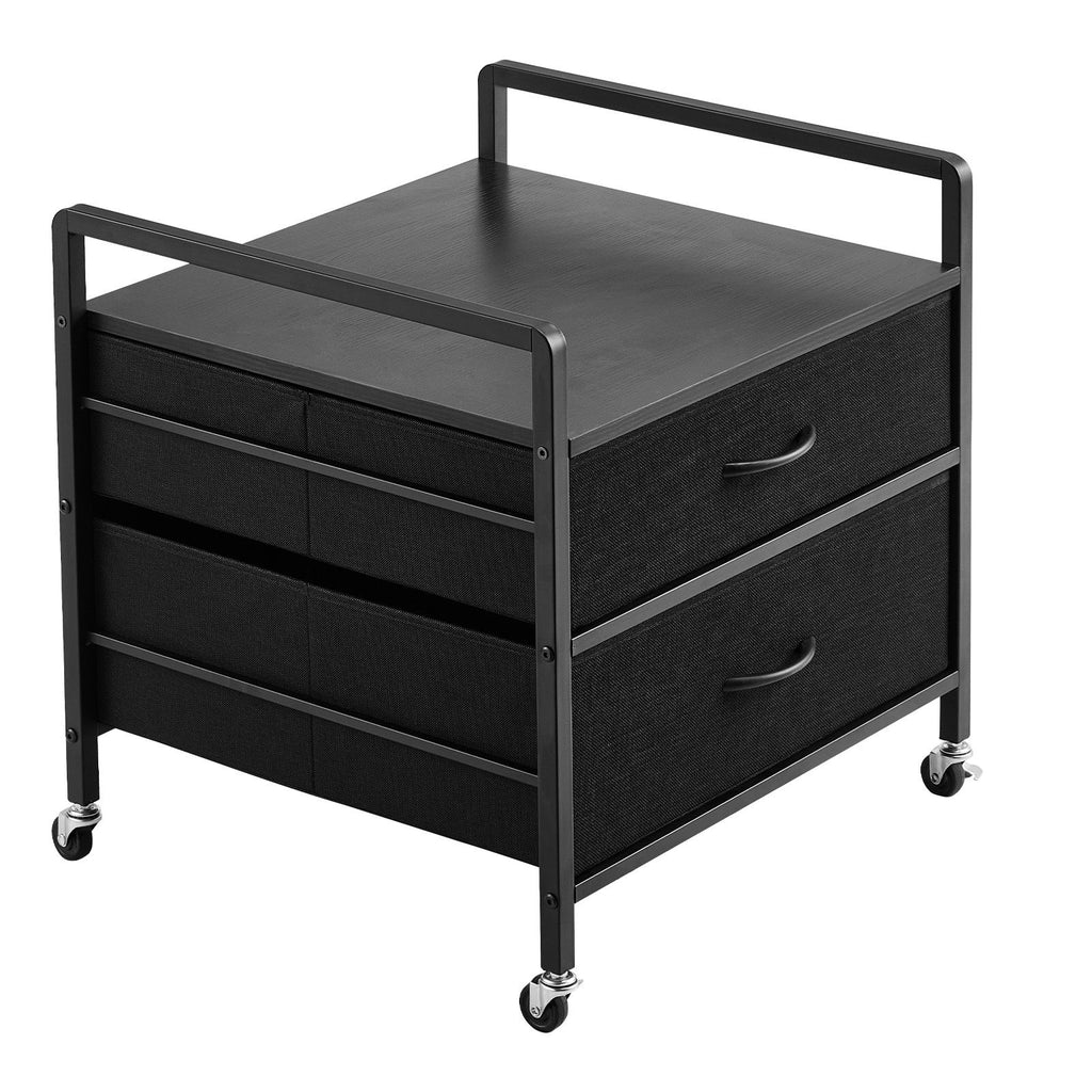 Mini Fridge Stand with Storage, 176 lb-Capacity Mini Fridge Table with 2 Drawers & 4 Swivel Wheels, Mobile Mini Fridge Shelf, Black Mini Fridge Organizer for Dorm, Apartment, Office, Bedroom