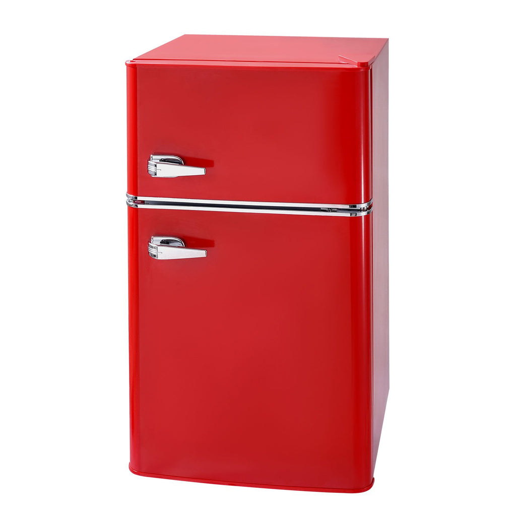 Mini Fridge with Freezer, 3.2 Cu.Ft, Two Door Compact Refrigerator with Adjustable Temperature, Glass Shelf, Energy Efficient Dorm Fridge, Low Noise Small Refrigerator, for Bedroom, Office, Red