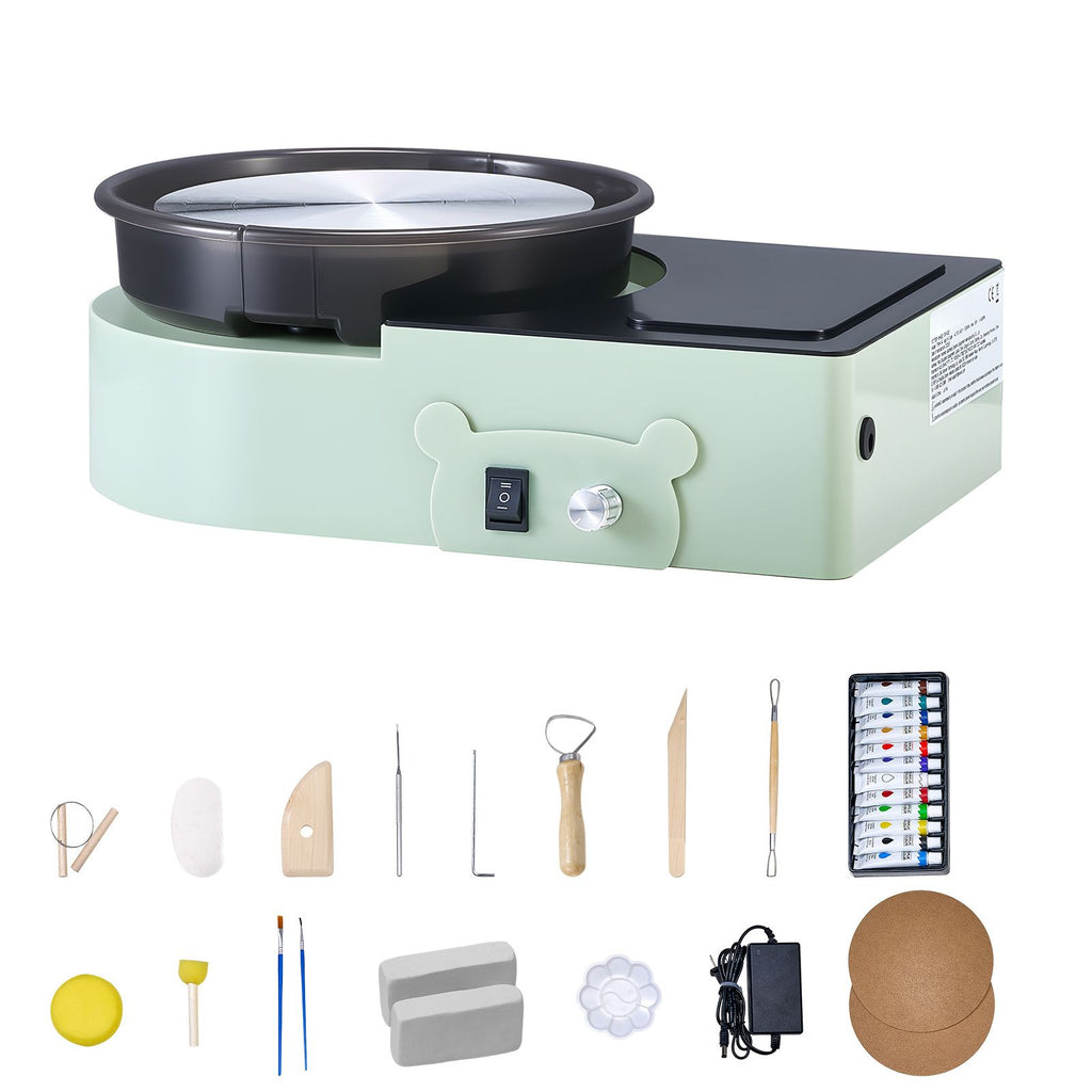 Mini Pottery Wheel, 6 inch Turntable, Forward and Reverse Rotation, Adjustable Speed, Electric Clay Wheel for Kids and Adults, with Clay Shaping Tools, for Home DIY, Pottery Classes, Green
