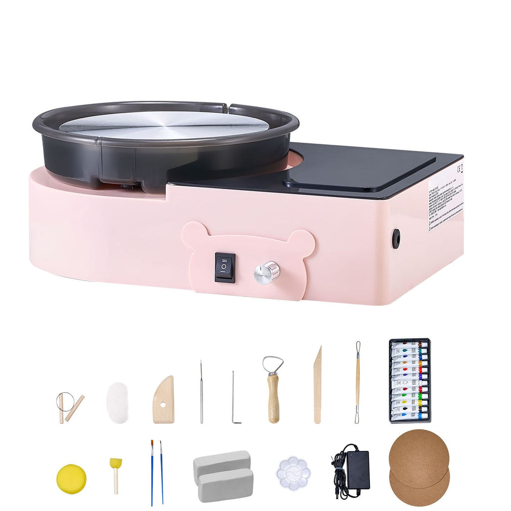 Mini Pottery Wheel, 6 inch Turntable, Forward and Reverse Rotation, Adjustable Speed, Electric Clay Wheel for Kids and Adults, with Clay Shaping Tools, for Home DIY, Pottery Classes, Pink