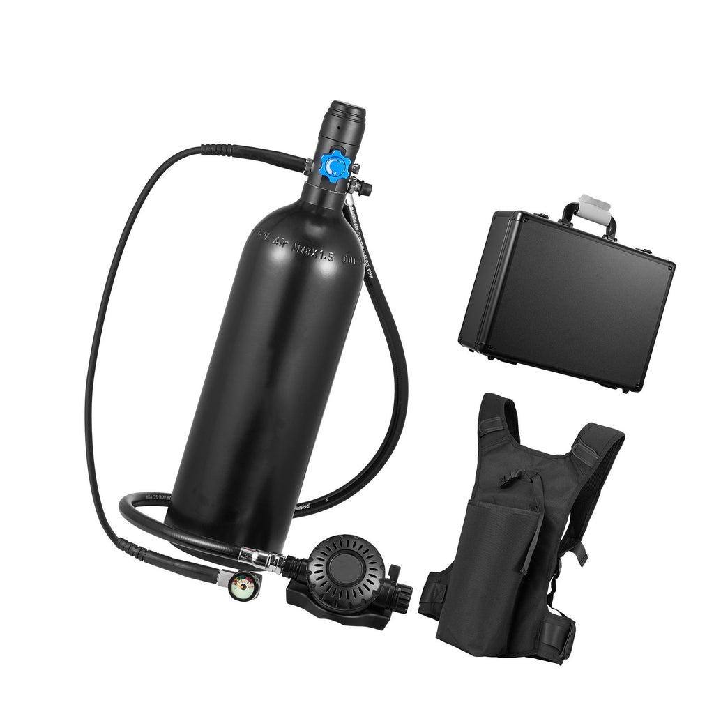 Mini Scuba Tank, 1.9L Portable Diving Tank for Underwater Breathing, Reusable Lung Diving Cylinder up to 35 Minutes Dive Time, Emergency Rescue Pony Bottle with Backpack & Case for Snorkeling