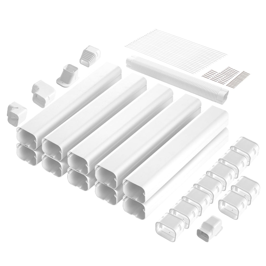 Mini Split Line Set Cover 3-inch W 17.7Ft L, PVC Decorative Pipe Line Cover For Air Conditioner with 10 Straight Ducts & Full Components Easy to Install, Paintable for Heat Pumps, White