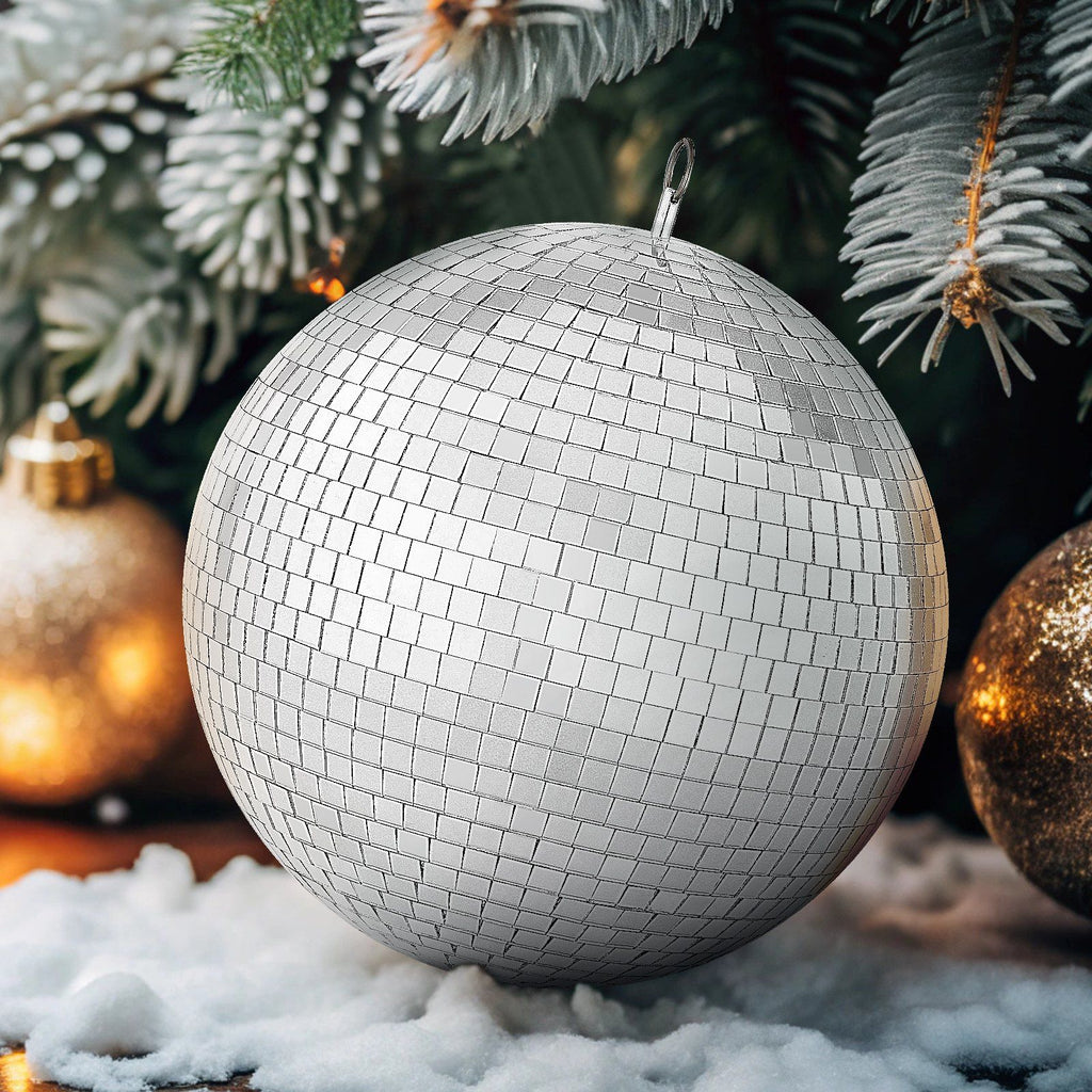 Mirror Disco Ball 12 Inch Silver Party Disco Ball with Hanging Ring