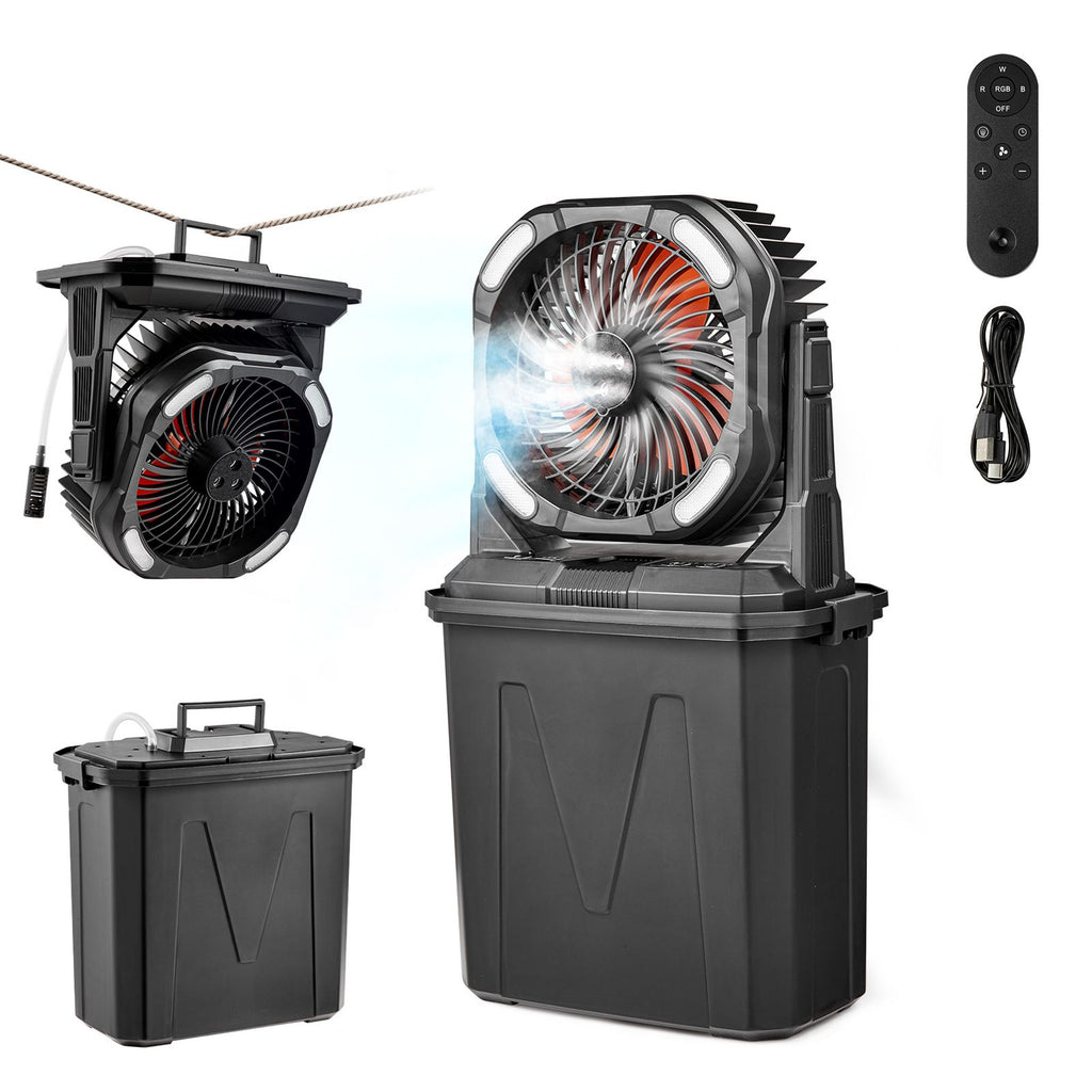 Misting Fan, More than 2700RPM Motor Mister Fan, Mister Cooling Fans with 2.38 gal Water Tank, 10000mAh Battery, 4-Speed Wind & 5 Lighting Modes, Water Cooling Fans for Indoor, Outdoor, Patio