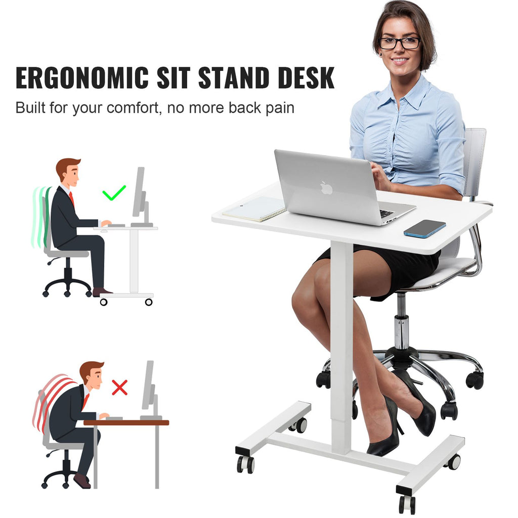 Mobile Standing Desk, 28"-44" Gas-Spring Height Adjustable Sit-Stand Desk, 4 360° Swivel Wheels (2 Lockable) Portable Rolling Laptop Table Computer Cart for Home Office School, 40LBS Loading image 2