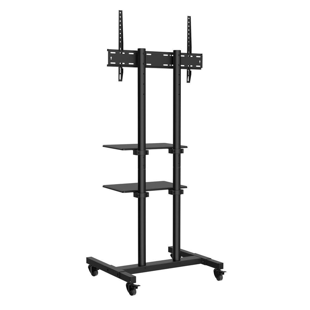 Mobile TV Stand, Mobile TV Cart for 32 to 70 inch TVs, Height Adjustable Portable TV Stand with Wheels, Double Tray for Audio-Visual Devices, Rolling TV Stand with Mount for Bedroom, Living Room