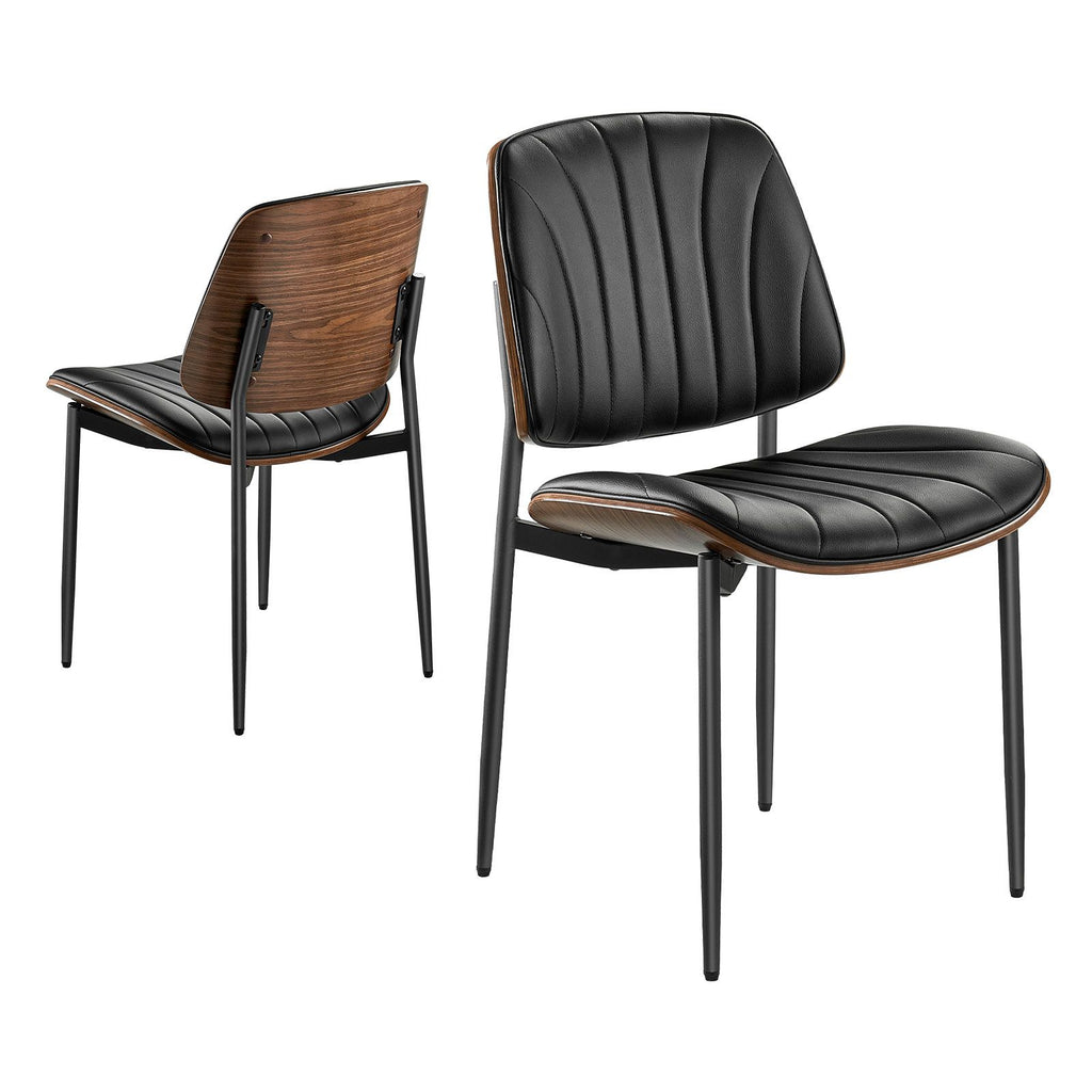 Modern Dining Room Accent Chairs Set of 2, Upholstered Leather Side Chair for Dining Tables, Space-Saving Kitchen Table Chair with Thick Cushions and Metal Legs, Black