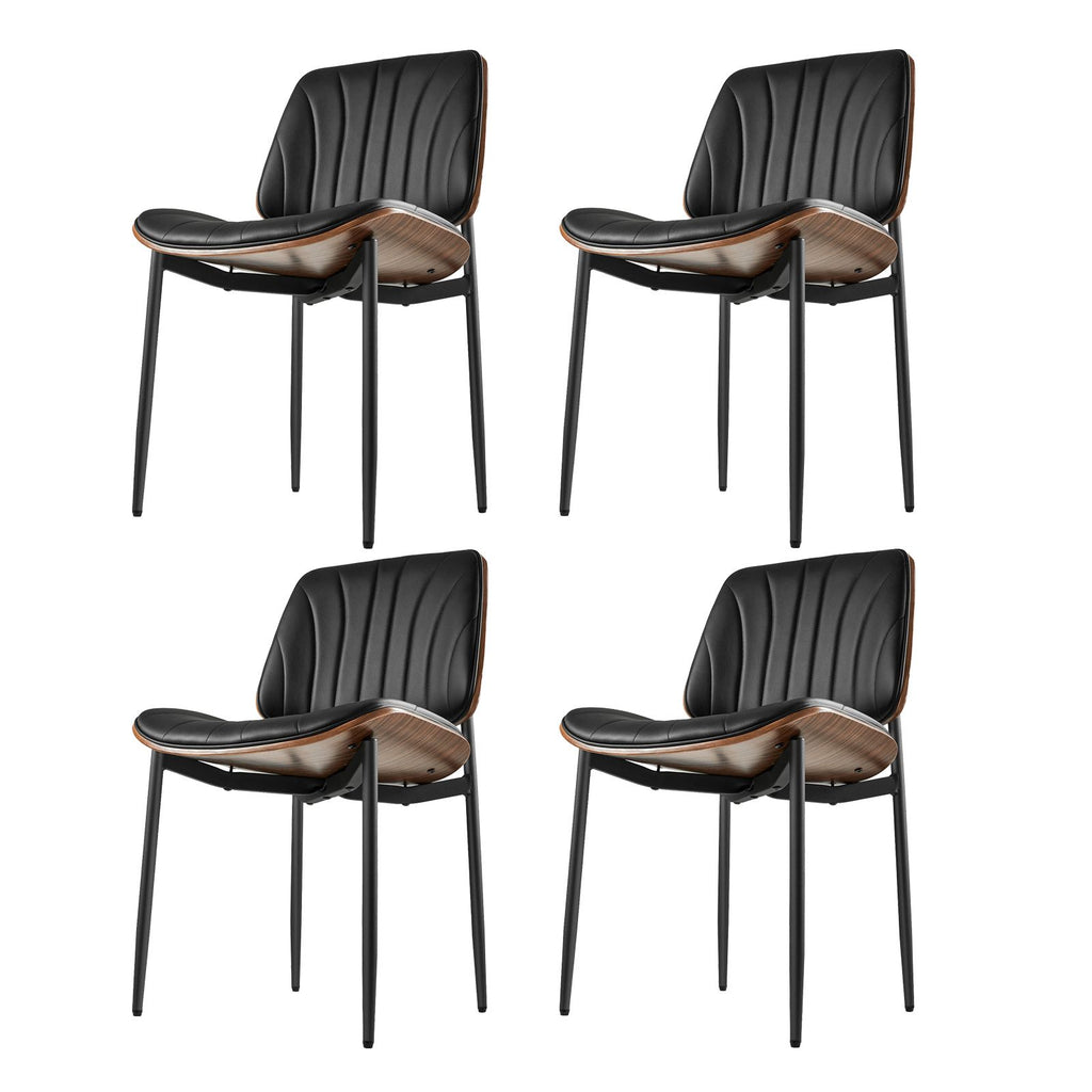 Modern Dining Room Accent Chairs Set of 4, Upholstered Leather Side Chair for Dining Tables, Space-Saving Kitchen Table Chair with Thick Cushions and Metal Legs, Black