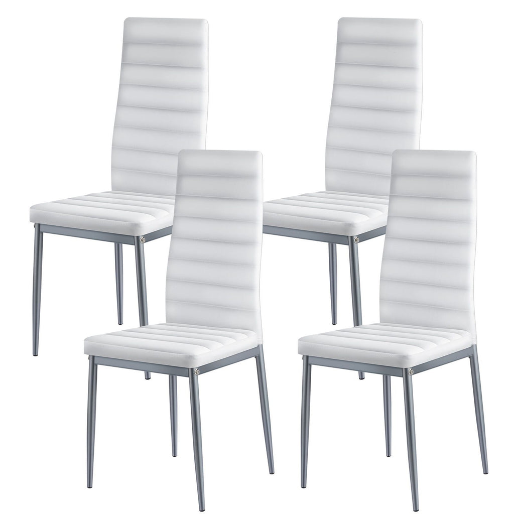 Modern Dining Room Accent Chairs Set of 4, Upholstered Leather Side Chair for Dining Tables, Space-Saving Kitchen Table Chair with Thick Cushions and Metal Legs, White