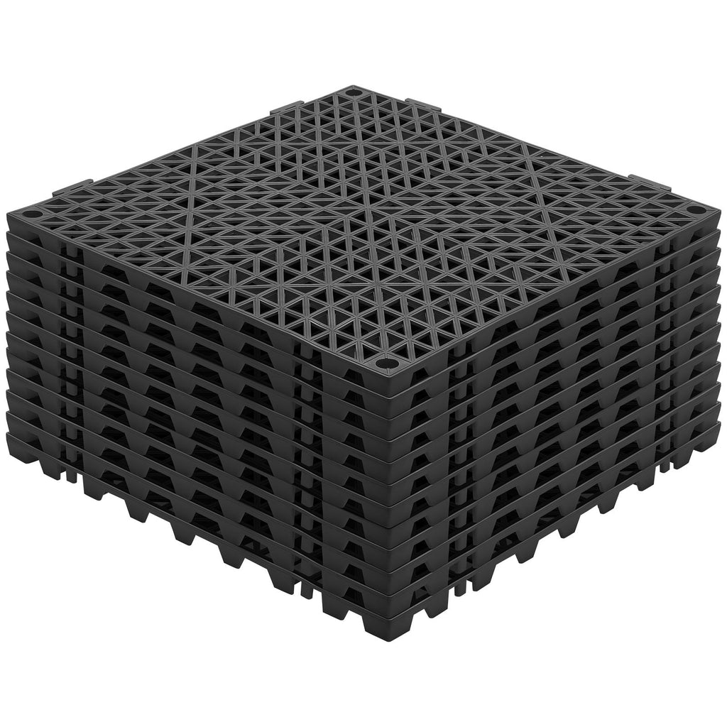 Modular Interlocking Cushion, 12 Pack 12" x 12" Splicing Drainage Mats, Soft PVC Interlocking Drainage Floor Tiles, Non-Slip Drainage Holes for Restroom, Bathroom, Kitchen, Pool, Wet Areas, Blac