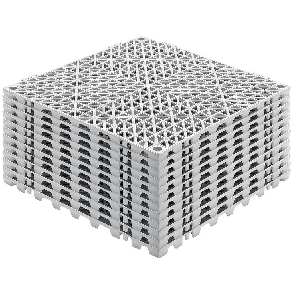 Modular Interlocking Cushion, 12 Pack 12" x 12" Splicing Drainage Mats, Soft PVC Interlocking Drainage Floor Tiles, Non-Slip Drainage Holes for Restroom, Bathroom, Kitchen, Pool, Wet Areas, Gray
