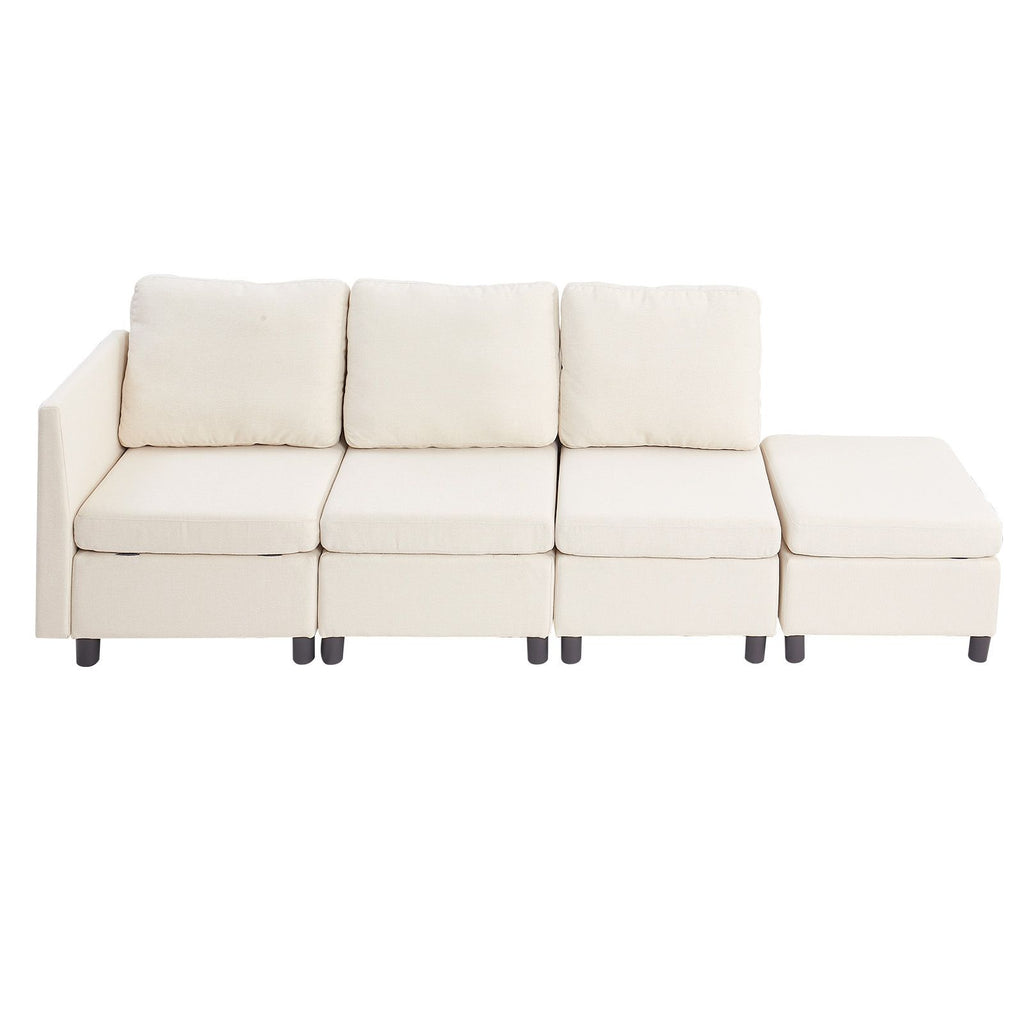 Modular Sectional Sofa, 3-Seater Modular Sofa with Hidden Storage, Cloud Sectional Couch with Ottoman & High Rebound Sponge, Solid Wood Frame Upholstered Couch for Living Room, Bedroom, Beige