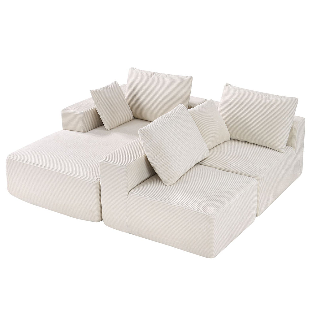 Modular Sectional Sofa, L Shaped Modular Sofa with Chaise, Cloud Sectional Couch with High Rebound Sponge and Density, Upholstered Corduroy Couch with Cushion for Living Room, Apartment, Beige