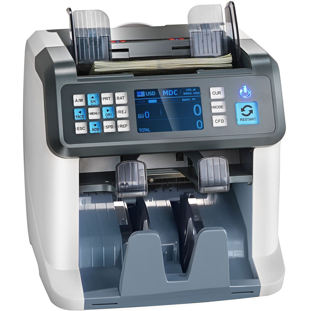Money Counter Machine, Bill Counter with Mixed Denomination, 2CIS, SN, UV, IR, MG, DD Counterfeit Detection, Multi Currency, Value Counting Cash Counter and Sorter, Printer Enabled