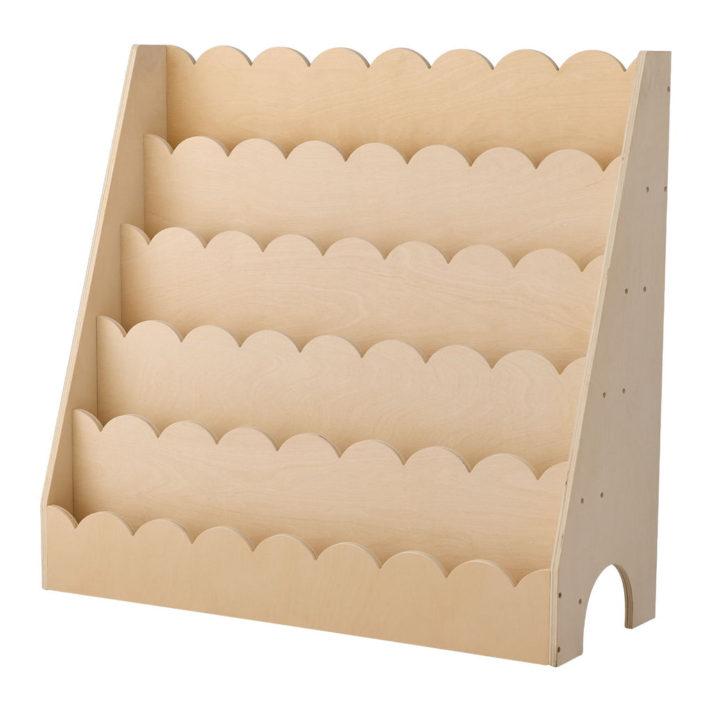 Montessori Bookshelf, 5-Tier Scalloped Kids Bookshelf, Front Facing Toddler Bookcase, Dual Hooks for Hanging Backpacks, Baby Bookshelf for Kids Room, Living Room, Entryway, Nursury, Preschool
