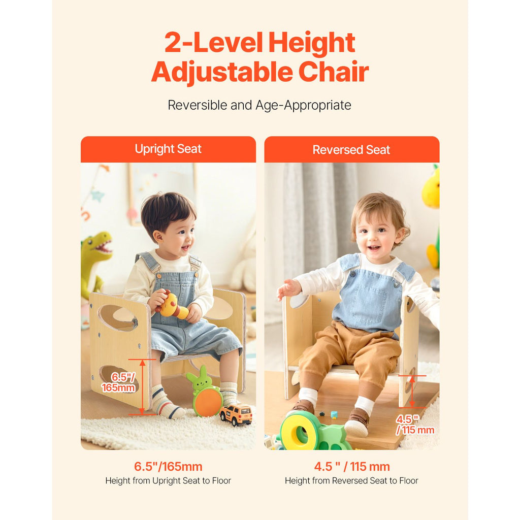 Montessori Weaning Table and Chair Set, Wooden Toddler Table and Chair Set for Aged 1-5, Adjustable Height Kids Montessori Chair and Activity Table, Ideal for Reading, Eating, Playing - Natural