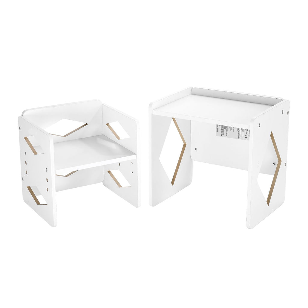 Montessori Weaning Table and Chair Set, Wooden Toddler Table and Chair Set for Aged 1-5, Adjustable Height Kids Montessori Chair and Activity Table, Ideal for Reading, Eating, Playing - White
