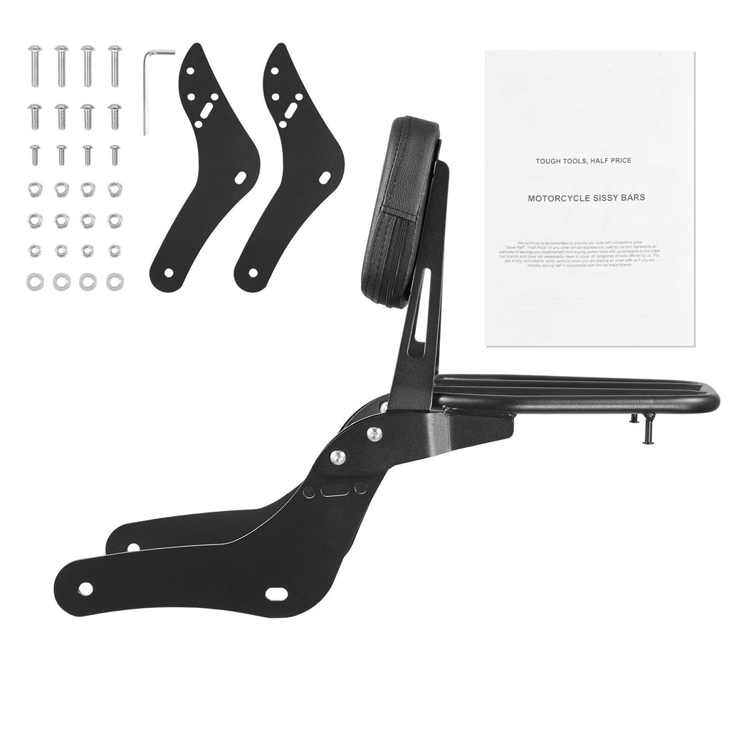 Motorcycle Backrest Sissy Bar with Luggage Rack, Compatible with Honda Rebel CMX 1100 2021-2022, 18-Inch Height, Removable Passenger Backrest, Durable Metal Frame with Leather Pad, Black