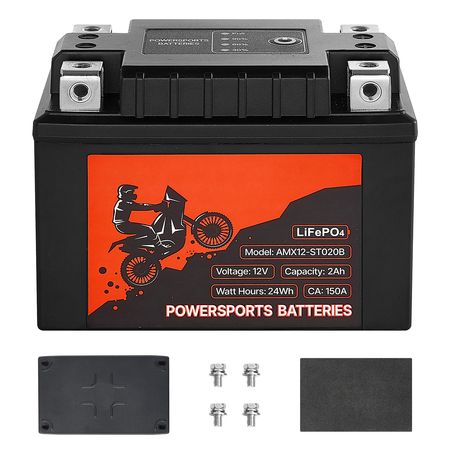 Motorcycle Battery, 12 Volt 2Ah, LiFePO4 Lithium Pre-Charged Powersports Battery, Maintenance Free & High Performance, Compatible with ATV, Motorcycle, Jet Skis, Scooter, UTV, and More