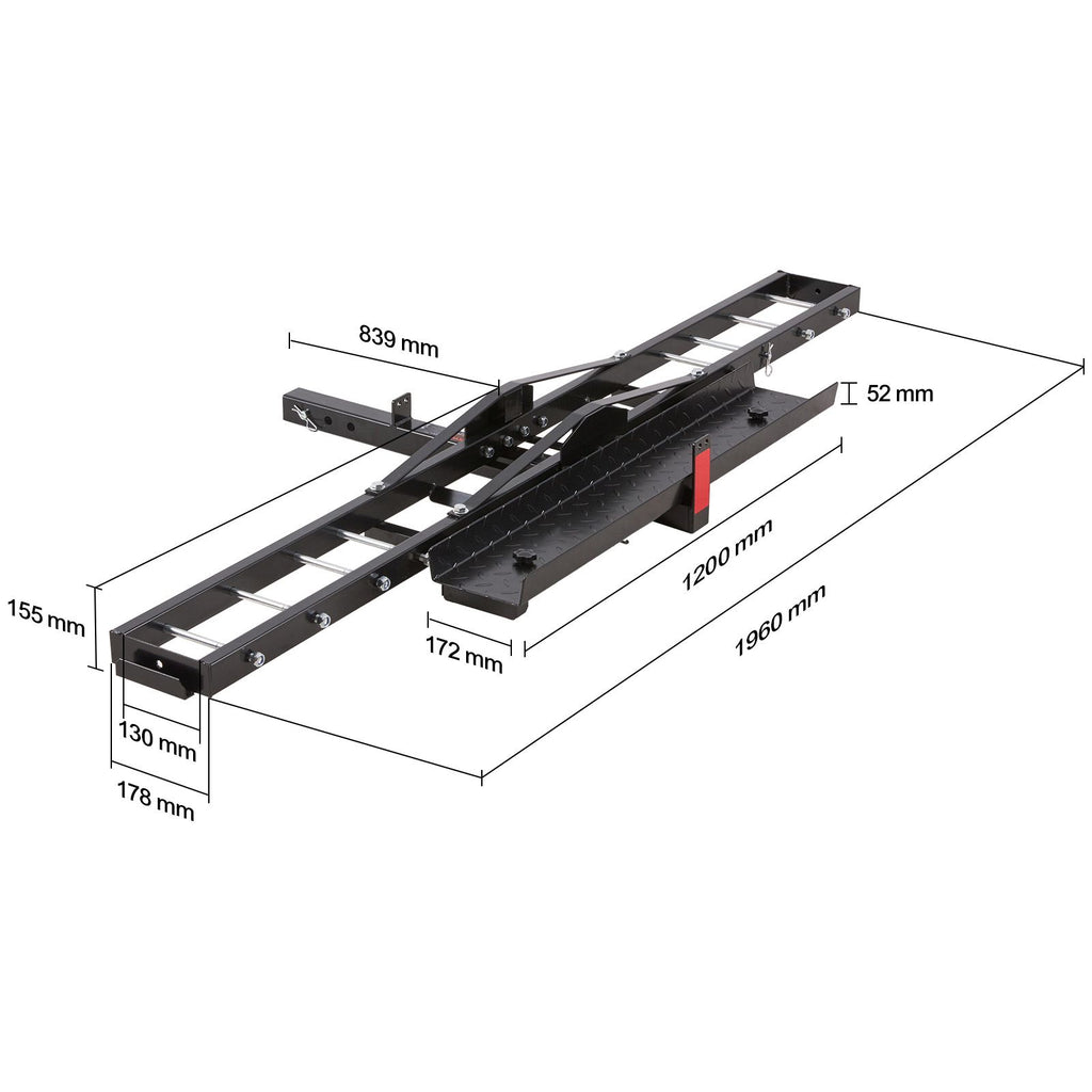 Motorcycle Carrier, 600 LBS Steel Motorcycle Carrier Hitch Mount with Loading Ramp, Scooter Dirt Bike Trailer Hauler with Ratchet Straps and Stabilizer, for Car, Truck with 2" Hitch Receiver