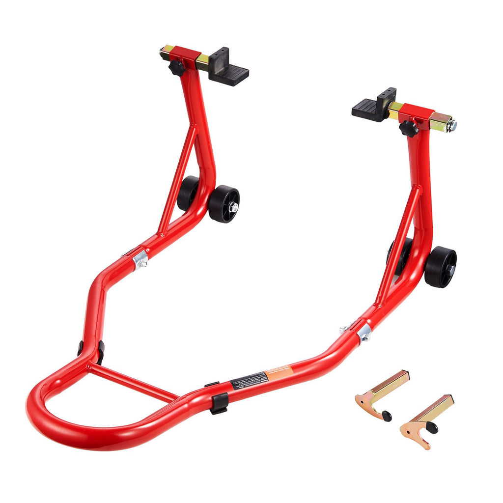 Motorcycle Rear Wheel Stand, 850 LBS Load Capacity Heavy Duty Rear Wheel Stand with U + L Fork Swingarm Spool, Adjustabe Motorcycle Lift Jack Stand, for Suzuki Yamaha Honda Kawasaki, Red