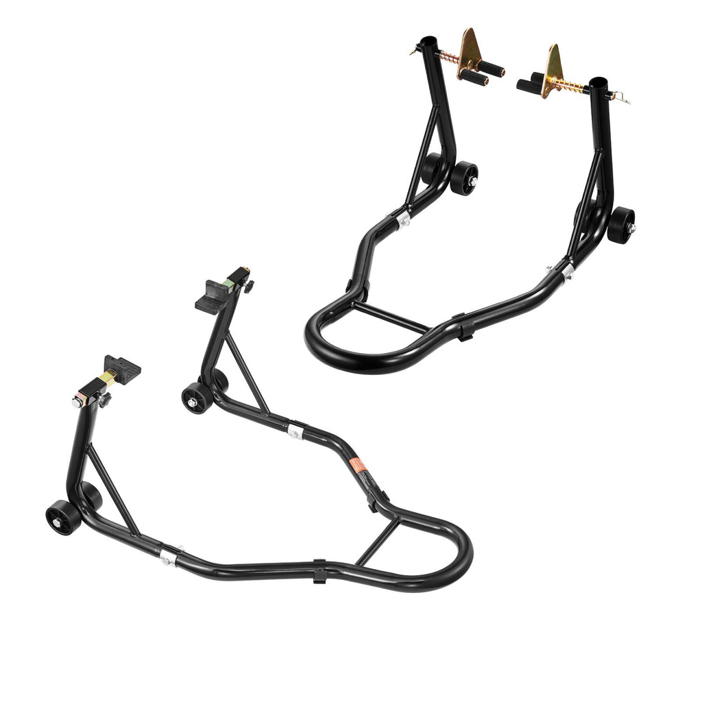 Motorcycle Stand Lift, 1100lbs Capacity Front Rear Combo Stand Lift, Front Wheel Dual-Fork Stand, Rear U+L Fork Swingarm Spool Stand, for Most Yamaha Honda Kawasaki Suzuki Motorcycles, Black