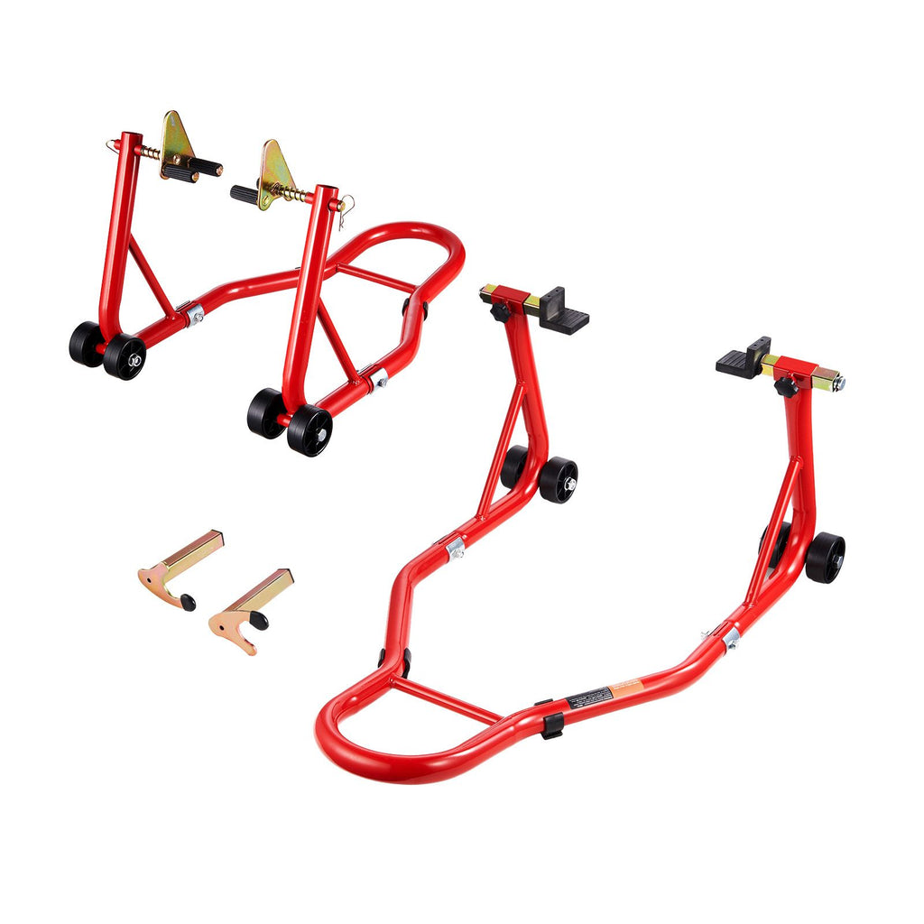 Motorcycle Stand Lift, 850lbs Capacity Front Rear Combo Stand Lift, Front Wheel Dual-Fork Stand, Rear U+L Fork Swingarm Spool Stand, for Most Yamaha Honda Kawasaki Suzuki Motorcycles, Red