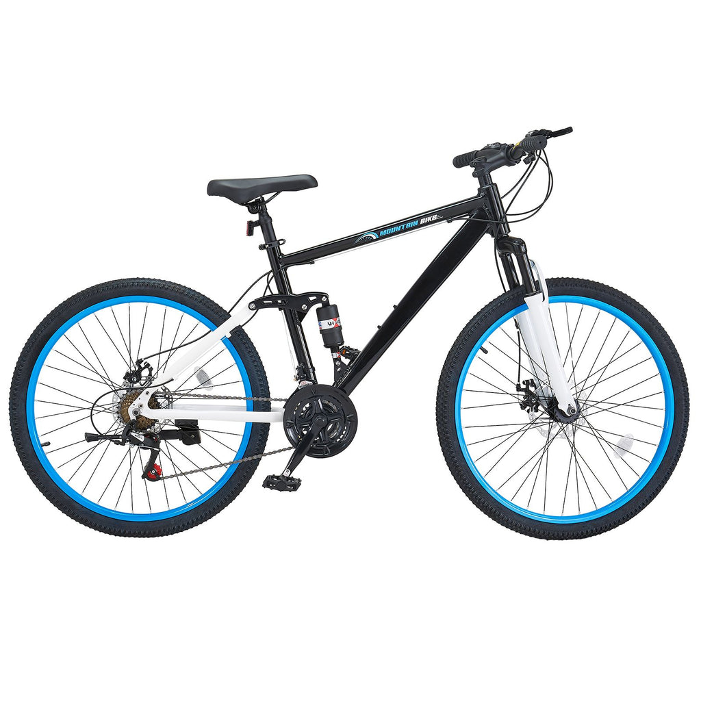Mountain Bike, 26 inch MTB Bicycle with Full Dual Suspension, 21 Speed Twist Shifting, Comfort Saddle, Dual Disc Brake, Aluminum Alloy Frame, Adult Sport Cycling Bicycle for Men Women Trail Snow