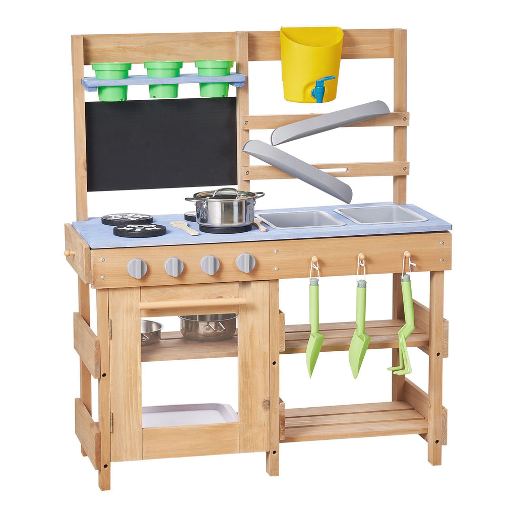 Mud Kitchen, Outdoor Mud Kitchen for Kids, Wood Outdoor Play Kitchens with Stoves, Hooks, Sinks, Planting Shovels, Spatulas, Handle, Cookware Pots and Accessories, Play with Water and Sand image 2