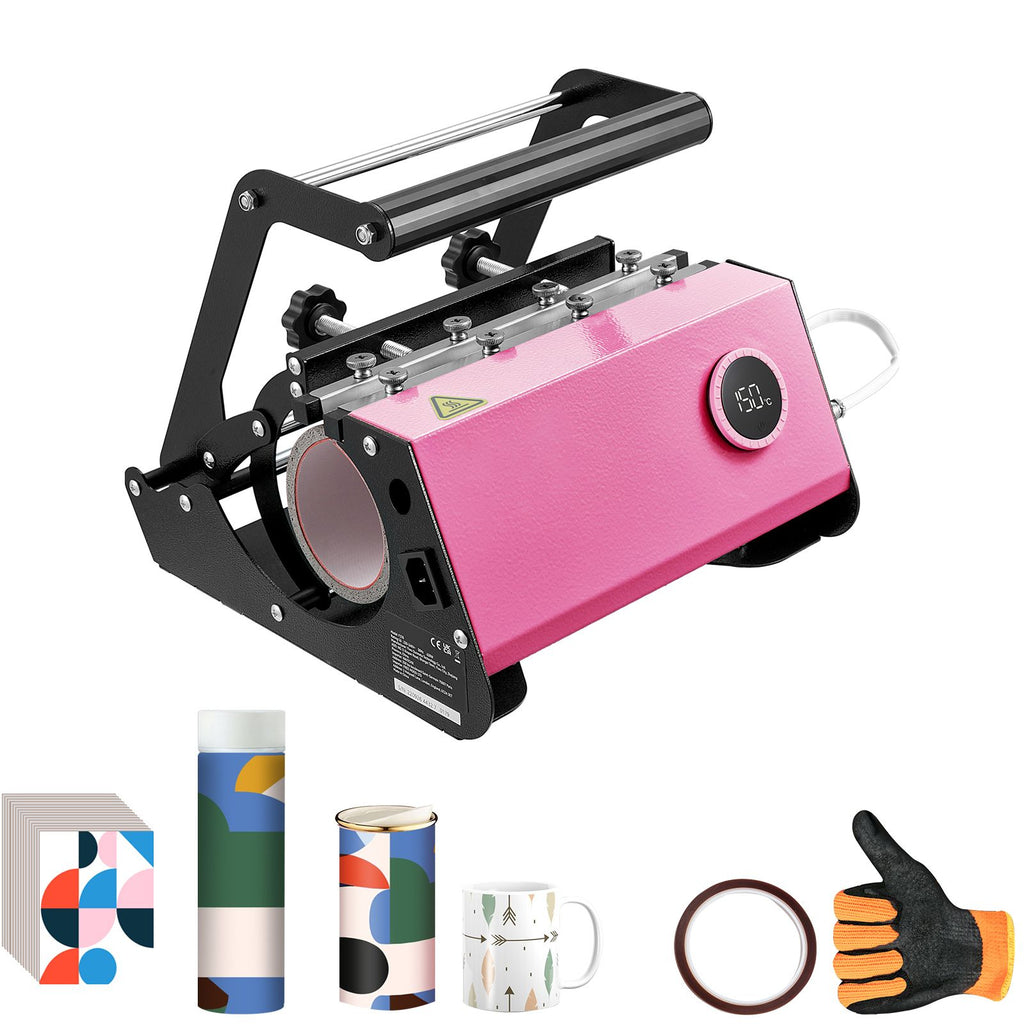 Mug Heat Press, 11-30oz Tumbler Heat Press Machine, Sublimation Transfer Straight Skinny Tumblers, Cup Heat Press with Heat-resist Gloves & Tape, DIY Ceramic Mugs Cups Glasses, As Gift, Pink