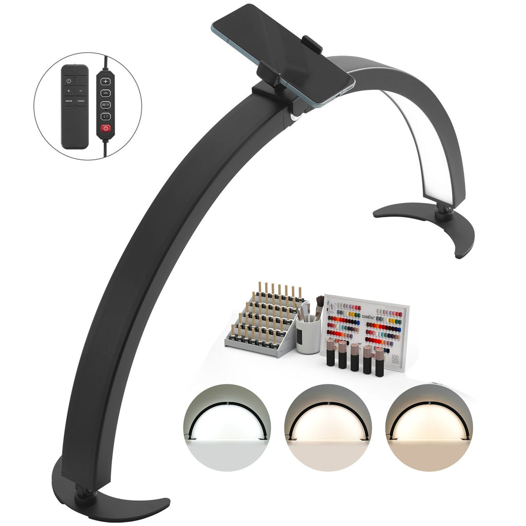 Nail Desk Light, 40 W Half Moon Desk Lamp with Phone Holder, Adjustable Brightness and Color Temperature, Arched LED Table Light for Nail Tech, Tattoo Artists, Beauty, Eyelash Extensions