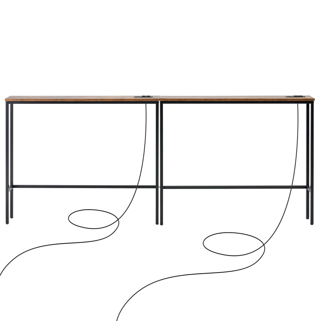 Narrow Console Table, 2 Pack Behind Couch Table with Power Outlets, 1-Tier Long Entryway Table, Narrow Sofa Table with Metal Frame and Charge Station, for Entryway, Hallway, Living Room