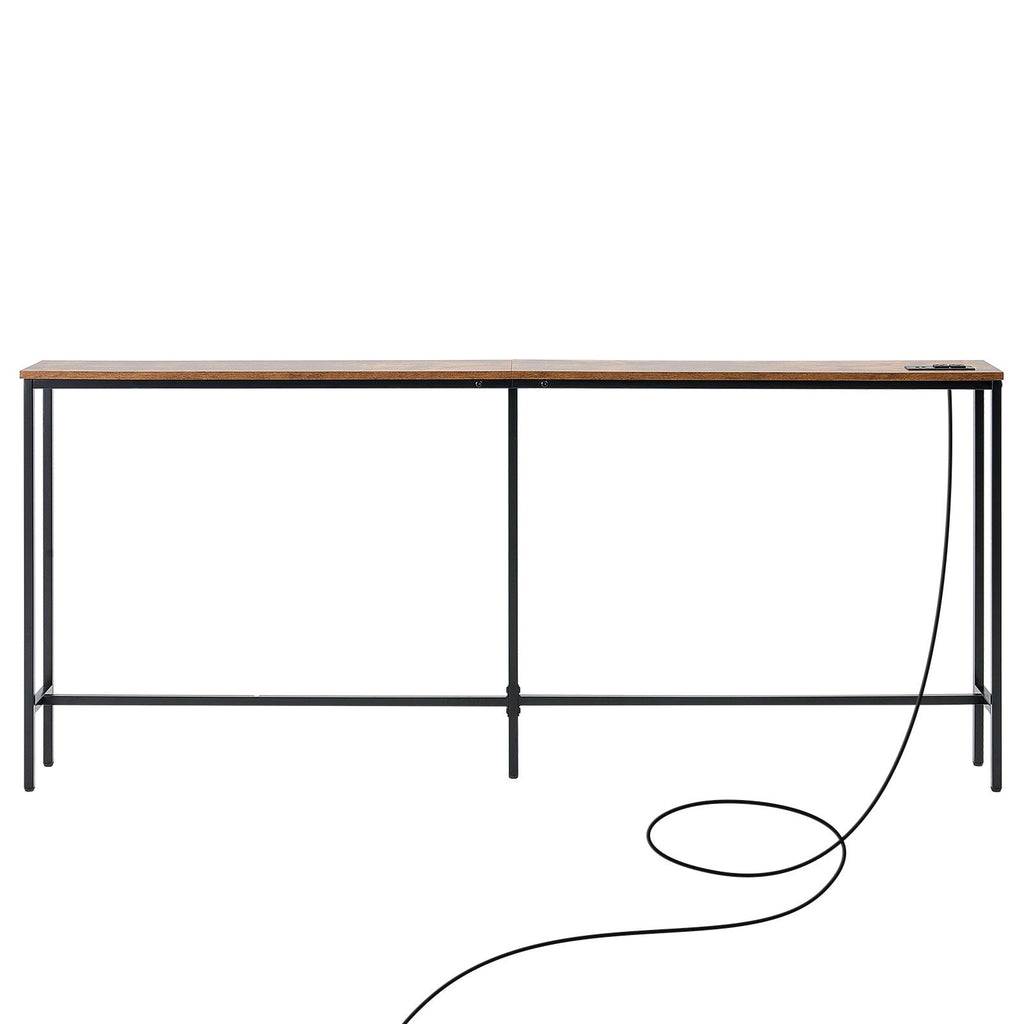 Narrow Console Table, 70.9" Behind Couch Table with Power Outlets, 1-Tier Long Entryway Table, Narrow Sofa Table with Metal Frame and Charge Station, for Entryway, Hallway, Living Room