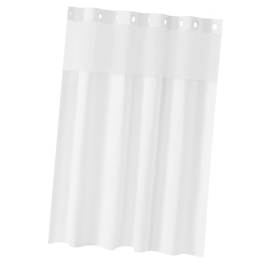 No Hook Shower Curtain, 2-in-1 Waterproof Waffle Weave Shower Curtains, 240 GSM Curtain with Snap-in Liner, See-Through Window, and Magnets, for Bathroom Showers & Bath Tubs, 74x71 in (White)