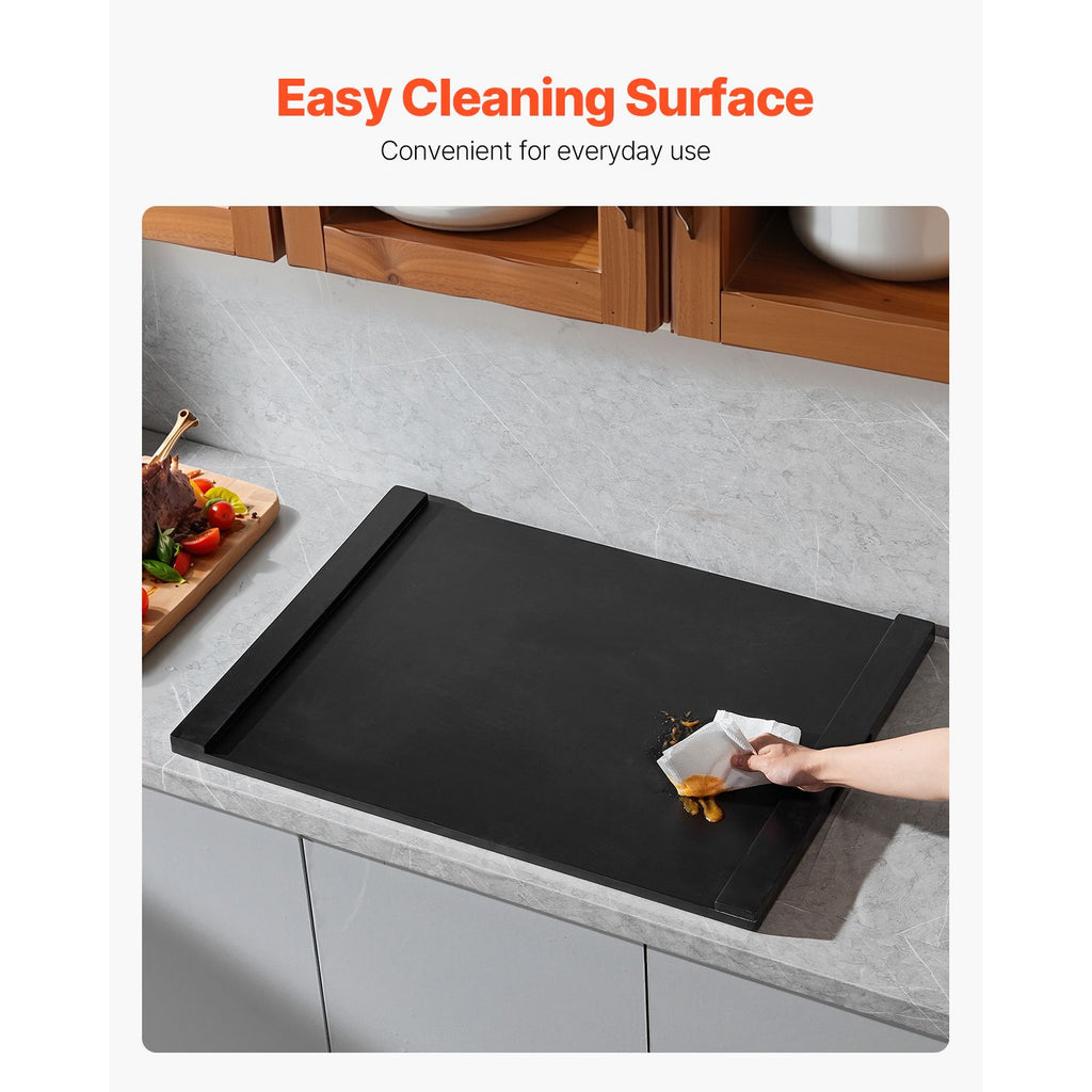 Noodle Board Stove Cover, Stove Top Covers for Gas Burners & Electric Stove, Pine Wood Cutting Board with Built-in Handles, RV Stovetop Cover/ Kitchen Sink Cover for Counter Space & Tray, Black