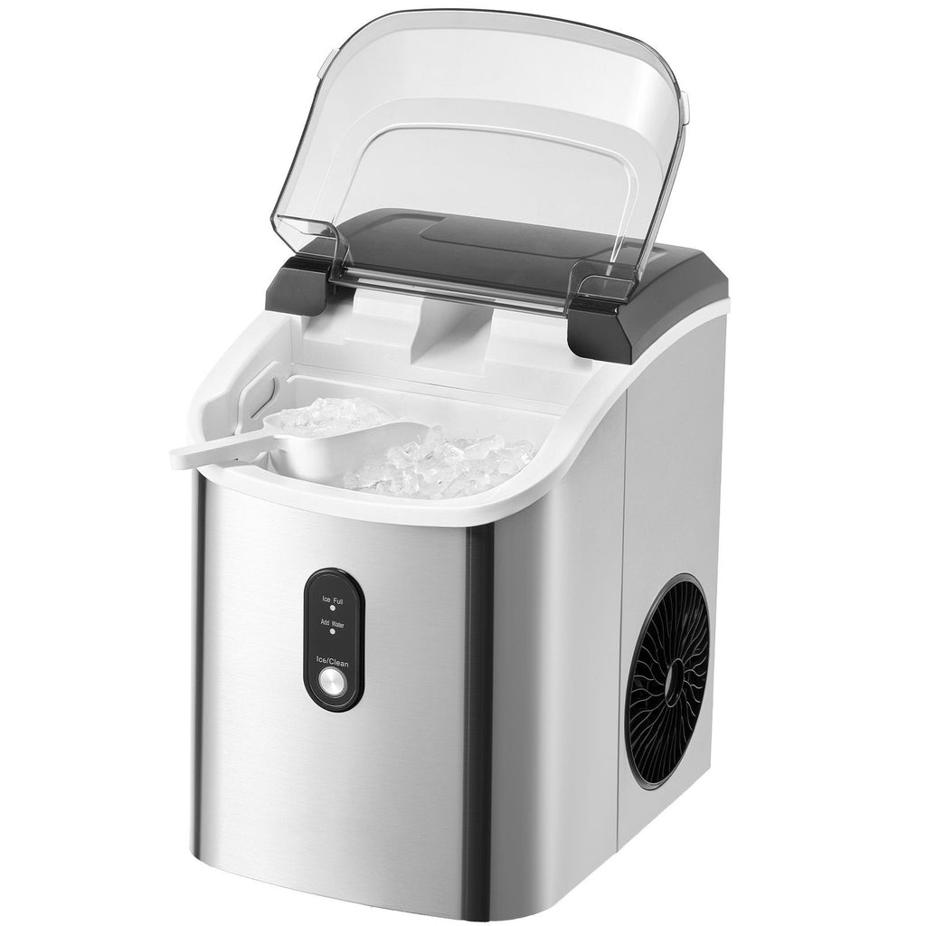 Nugget Ice Maker, 33lbs/24H Pebble Ice Maker with Self Cleaning, Chewable Ice Maker with Ice Scoop & Basket, Stainless Steel Ice Machine with Transparent Lid for Home Kitchen Office Bar Party