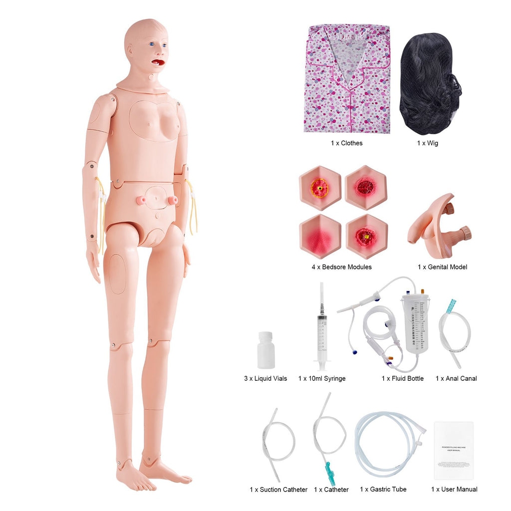 Nursing Training Manikin, Male/Female Life Size Demonstration Human Manikin for Nursing Training, Multifunctional Education Teaching Model, PVC Anatomical Mannequin Body Care Simulator Model