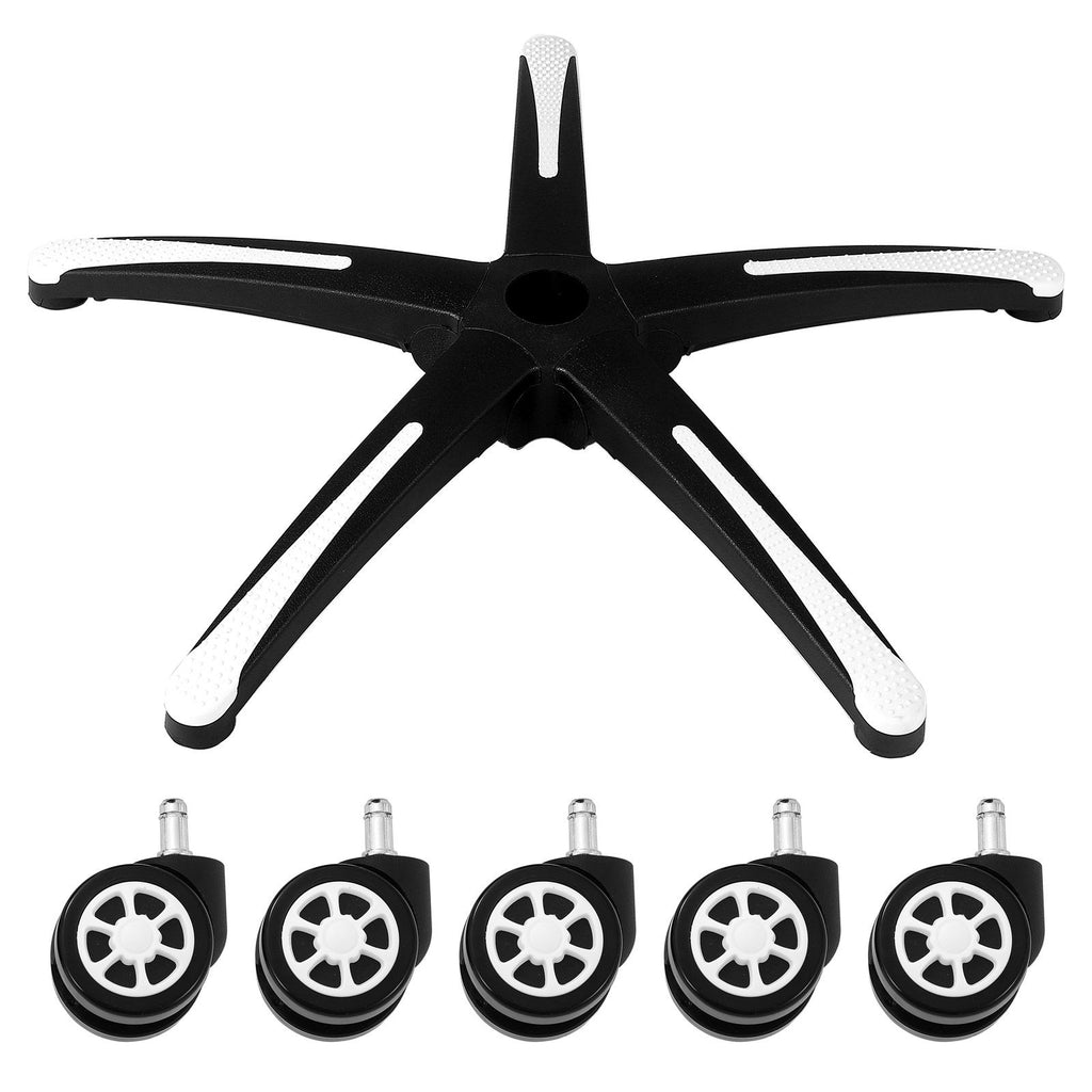 Office Chair Base Replacement, 28", 2500 lbs Static Load, Heavy Duty Universal Computer Desk Chair Stool Base Part with 5 Casters and Reinforced Legs, Desk Chair Base Replacement, Black + White