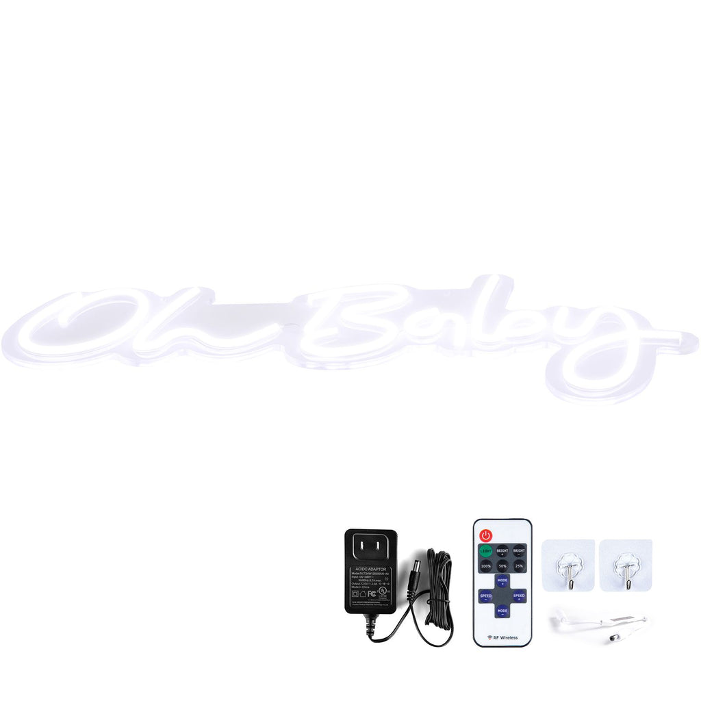 Oh Baby Neon Sign for Wall Decor, with Remote Control and Dimmable Switch for Baby Shower decorations, Birthday Party, Wedding Decor, 23.5x12 inches (Warm White)