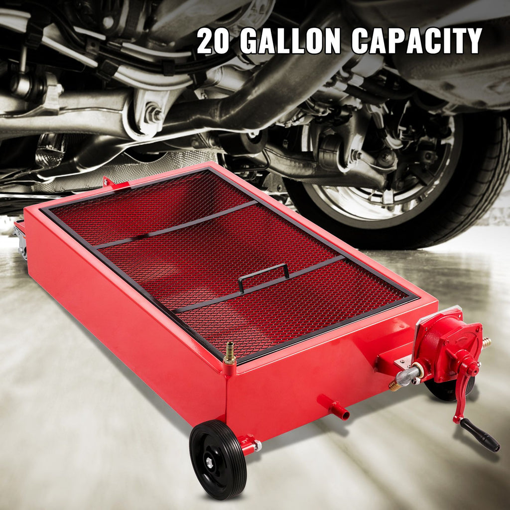 Oil Drain Pan 20 Gallon Oil Drain Tank, 76L Low Profile Oil Drain Pan, Large Capacity Oil Change Pan, Foldable Hand, with Pump, Hose, Swivel Casters Wheels for Car, SUV, Trucks Oil Draining