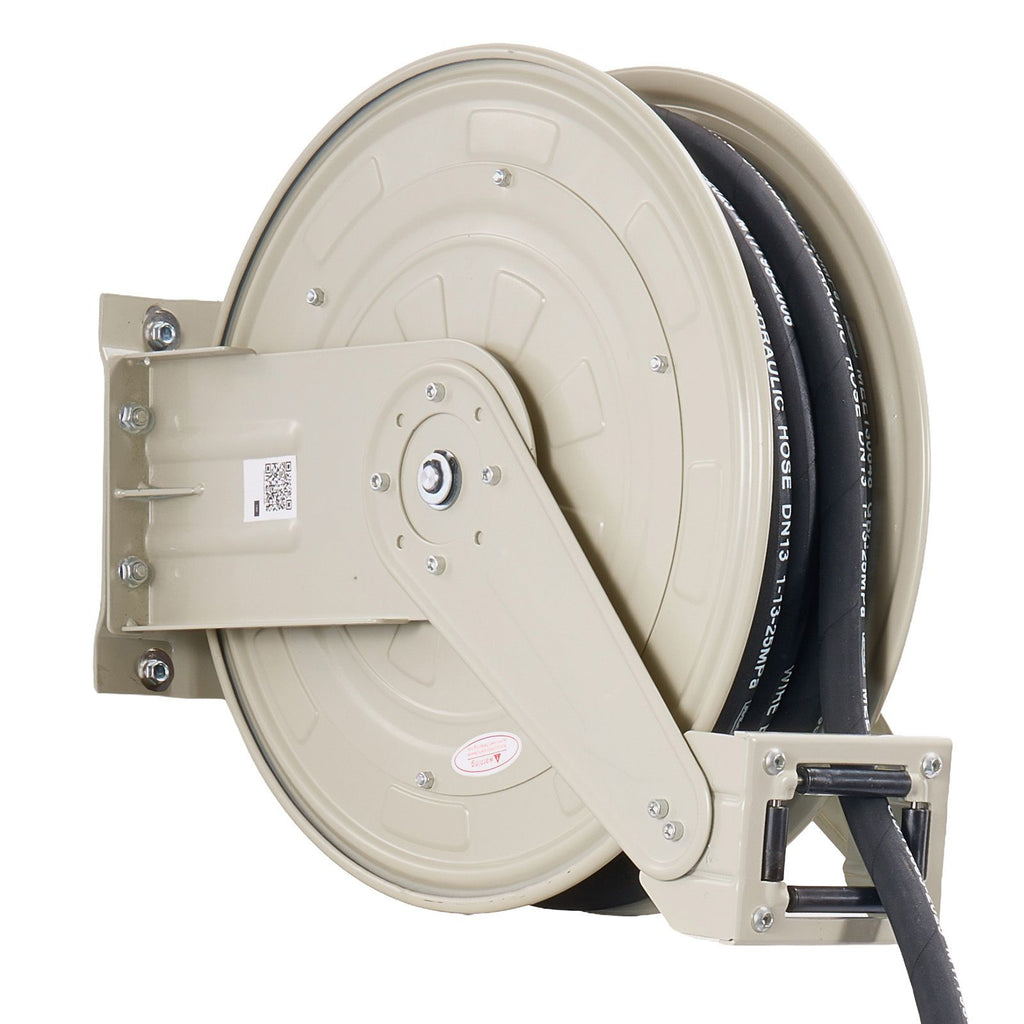 Oil Hose Reel, 1/2 inch x 50 ft Retractable, Spring Driven Auto Swivel Rewind, Max 3625 PSI, Heavy-Duty Carbon Steel Construction with Steel Wire Braided Hose, for Engine / Gear / Hydraulic Oil
