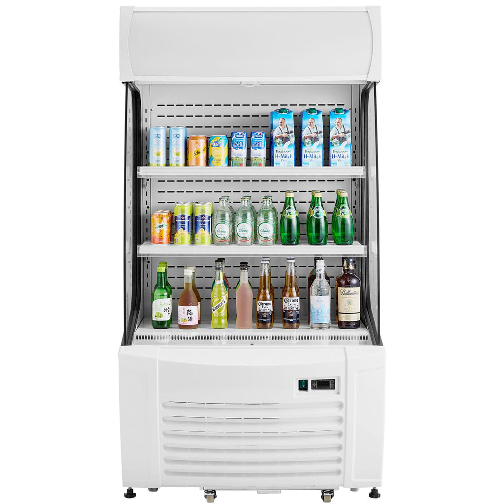 Open Air Merchandiser, 2-Tier Shelving Commercial Refrigerator, Grab and Go Display Cooler Refrigerator with Air Curtain, LED Advertising Light, Fits for Restaurants, Stores, Office, 12.7cu.ft.