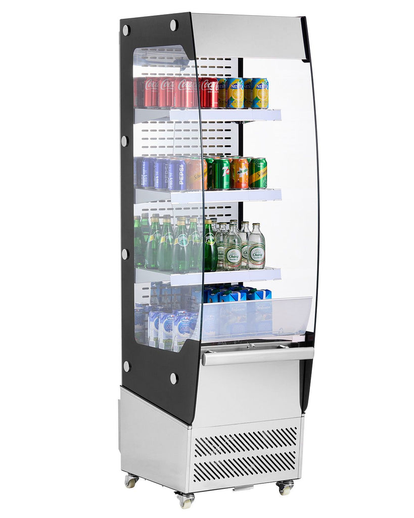 Open Air Merchandiser, 3-Tier Shelving Commercial Refrigerator, Grab and Go Display Cooler Refrigerator with Air Curtain, 4 Swivel Wheels, LED Light, for Restaurants, Stores, Office, 7.8cu.ft.