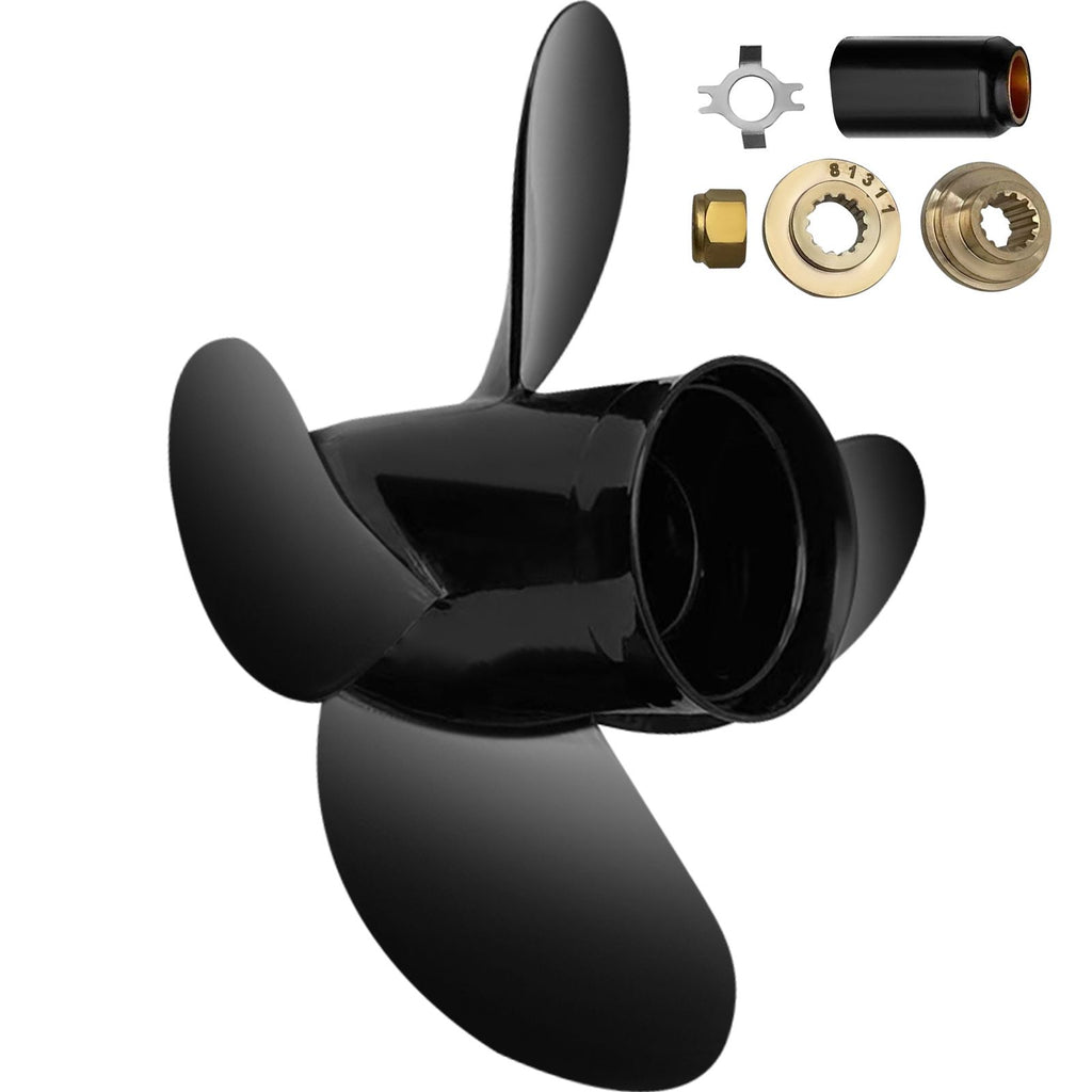 Outboard Propeller, Replace for OEM 48-8M8026630, 4-Blade 10.3\" x 13\" Aluminum Boat Propeller, Compatible with Mercury Mariner 25HP Bigfoot/Command Thrust 60Hp Outboard, 13 Tooth Splines, RH