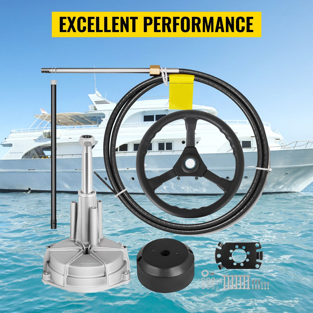 Outboard Steering System 10\' Boat Steering Cable 10 Feet Marine Steering System 3/4\'\' Shaft with 13.5 Inch Wheel for Yachts and Waterborne Vehicles