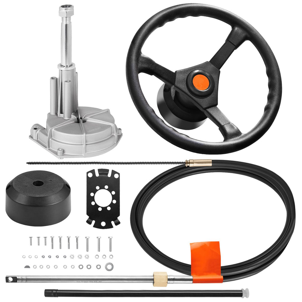 Outboard Steering System 10' Steering Cable Marine Steering System 3/4'' Steering Shaft with 13.5 Inch Wheel Flat Interface Marine Steering Kit for Yachts and Waterborne Vehicles, Black
