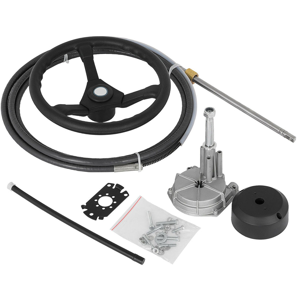 Outboard Steering System 13\' Outboard Rotary Steering System 13 Feet Boat Steering Cable with 13\" Wheel Durable Marine Steering System