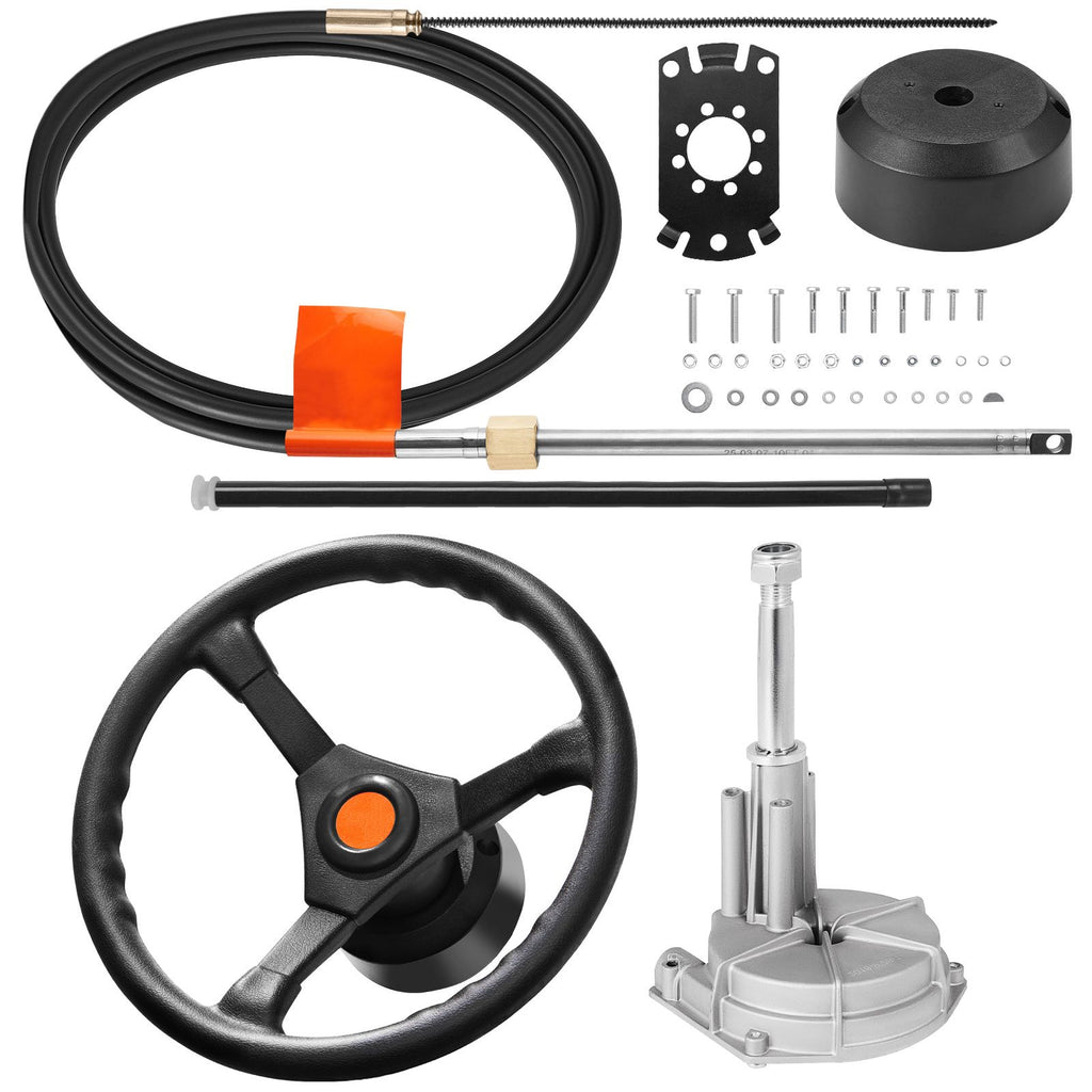 Outboard Steering System 16\' Outboard Steering Kit 16 Feet Boat Steering Cable with 13\" Wheel Durable Marine Steering System