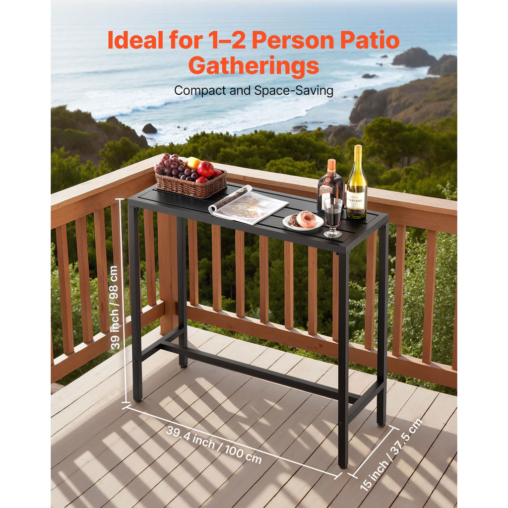 Outdoor Bar Table, 39.4 x 15 in Patio Bar Table, Waterproof Top & Sturdy Metal Frame, Rectangle Counter Height Dining Tables, Outdoor Furniture for Balcony, Yard, Hot Tub, Poolside, Indoor image 2